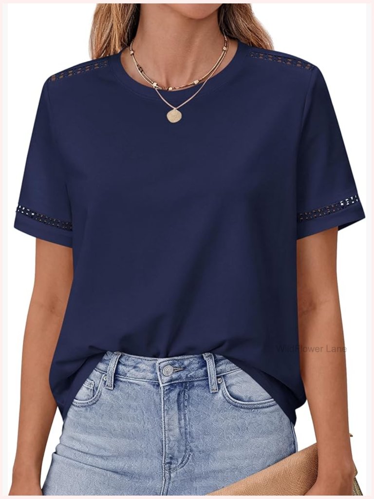 Women's Cotton Knit Short Sleeve T-Shirt With Lace Details